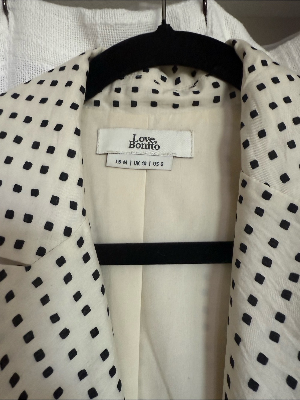 Love, Bonito Cream Blazer with Black Square Dot Print